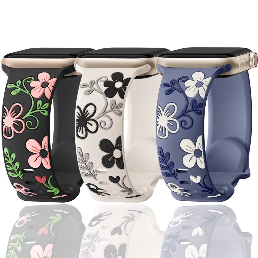 Engraved Strap for Apple Watch Band 45/44/42/41/40/49/46/38Mm Silicone Correa Bracelet Iwatch Series 10 9 8 7 SE 6 5 4 Ultra2