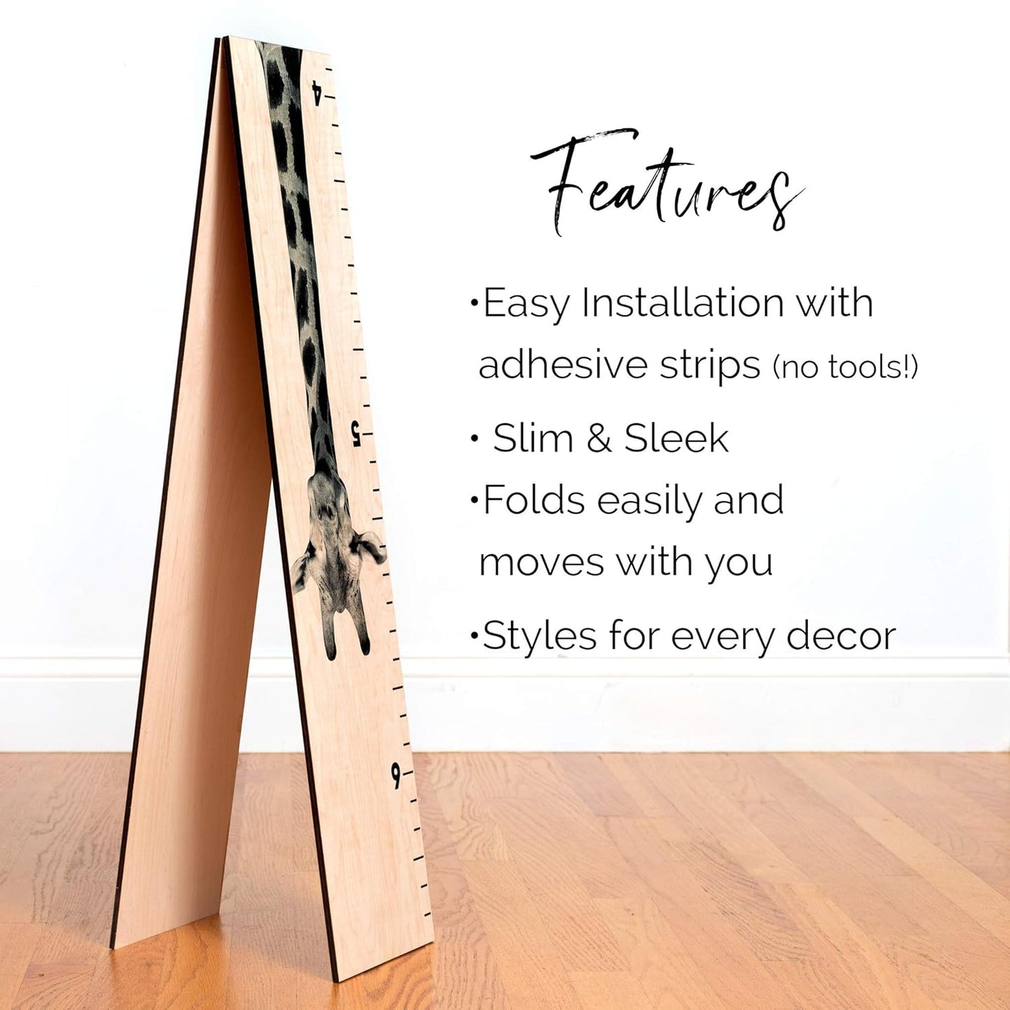 Wooden Ruler Growth Chart for Kids, Boys & Girls - Height Chart & Height Measurement for Wall - Kids Nursery Wall Decor & Room Hanging Wall Decor - Giraffe Theme - Natural