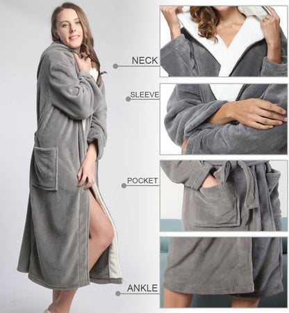 Hooded Herringbone Women'S Soft Spa Long Kimono Bathrobe,Comfy Full Length Warm Nightdress