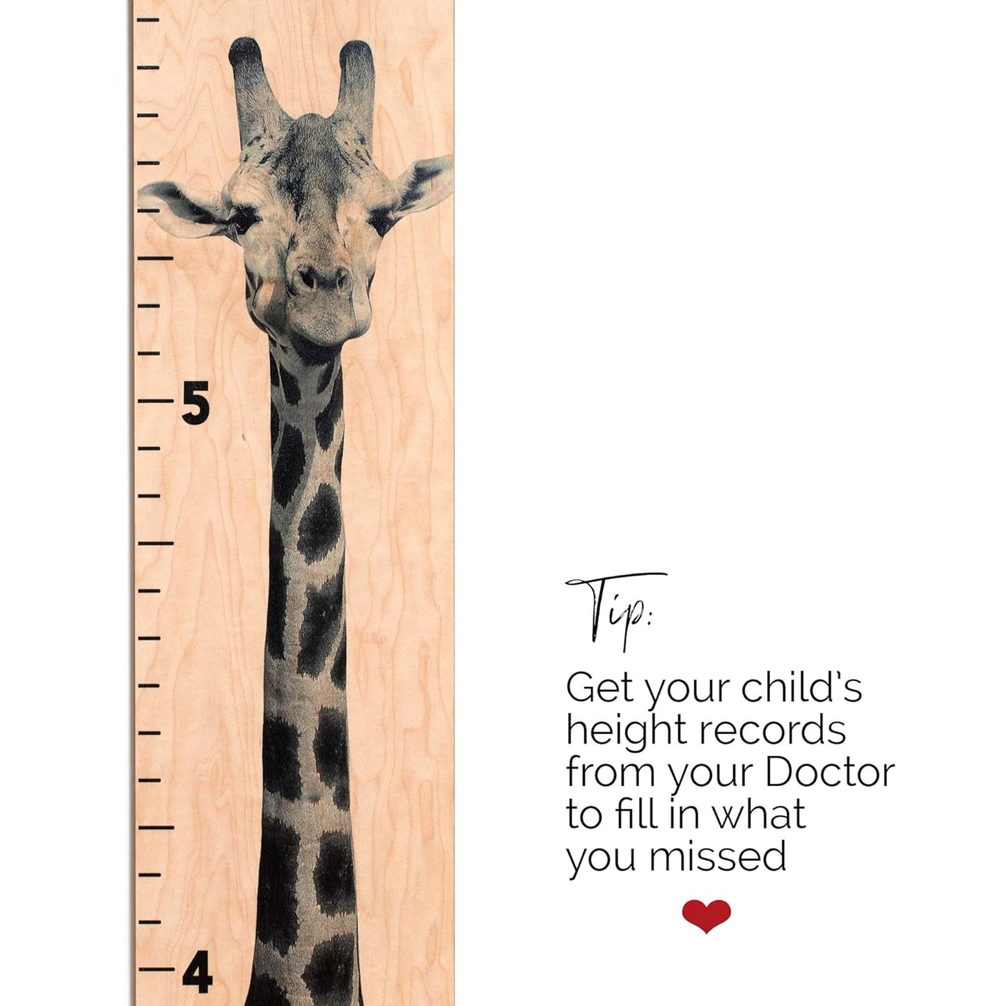 Wooden Ruler Growth Chart for Kids, Boys & Girls - Height Chart & Height Measurement for Wall - Kids Nursery Wall Decor & Room Hanging Wall Decor - Giraffe Theme - Natural