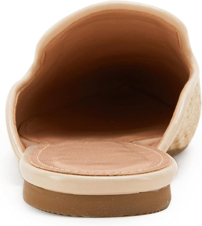 Womens Briaded Pointed Toe Mules Low Heel Loafers Slip on Flats Slide Backless Cut Out Raffia Woven Comfortable Shoes Beige