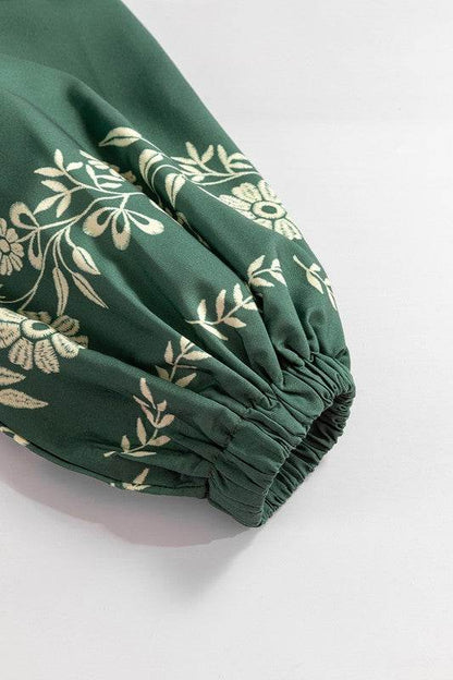 Tie Neck Boho Floral Puff Sleeve Shift Dress