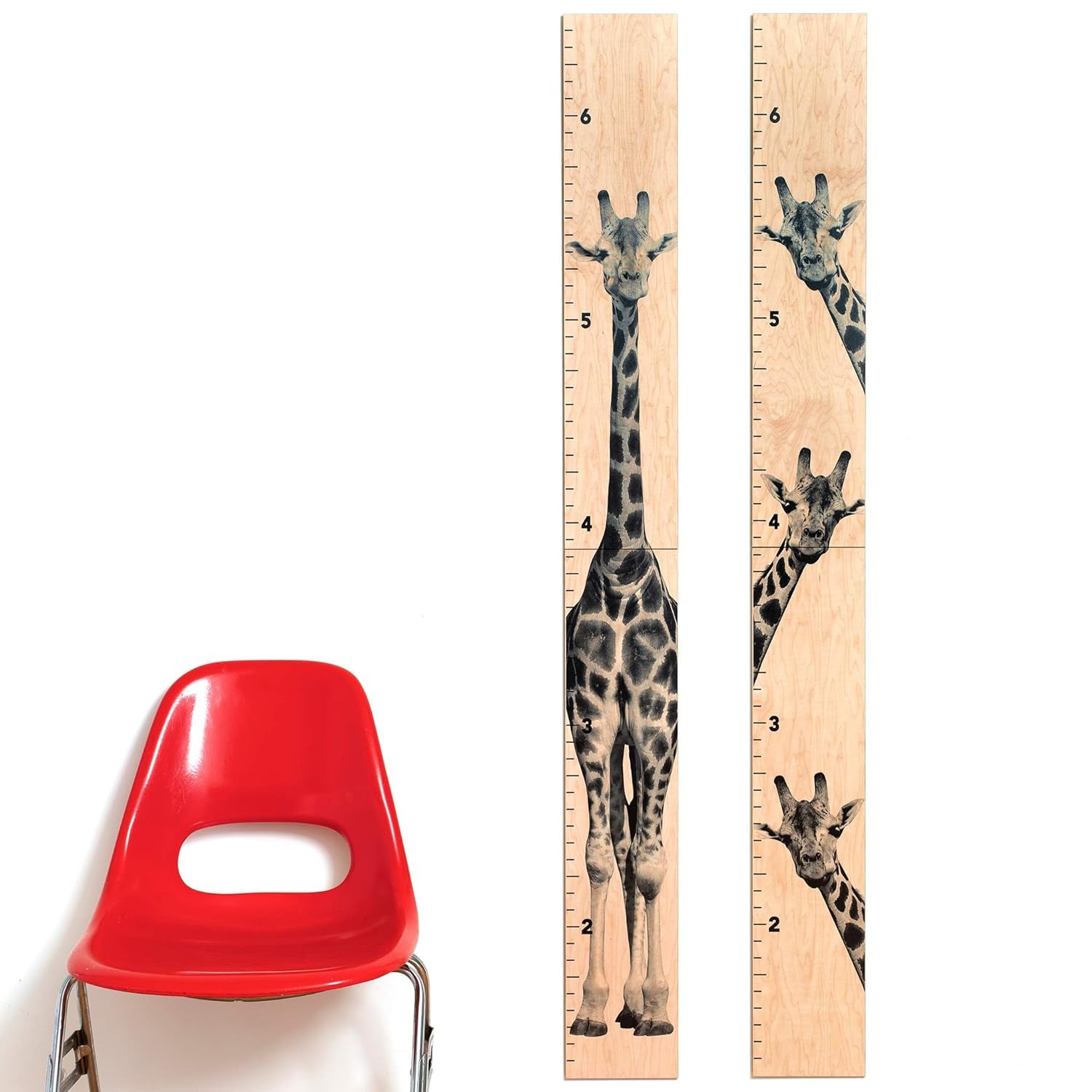 Wooden Ruler Growth Chart for Kids, Boys & Girls - Height Chart & Height Measurement for Wall - Kids Nursery Wall Decor & Room Hanging Wall Decor - Giraffe Theme - Natural
