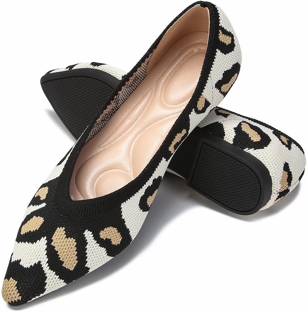 Women'S Flats Breathable Knit Pointed Flats Loafers Shoes,Work Flats Office Shoes Comfortable Flexible Mule Shoes Ballet Flats