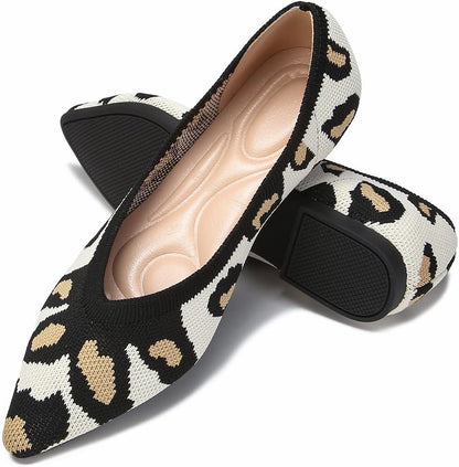 Women'S Flats Breathable Knit Pointed Flats Loafers Shoes,Work Flats Office Shoes Comfortable Flexible Mule Shoes Ballet Flats