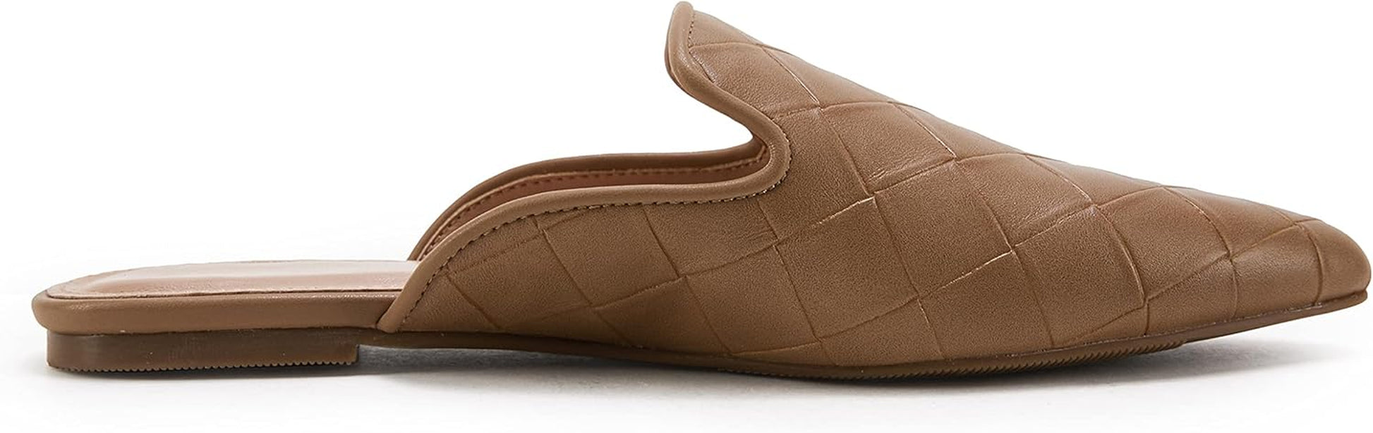 Womens Braided Pointed Toe Mules Low Heel Loafers Woven Slip on Flats Slide Backless Cut Out Comfortable Shoes 8.5 Coffee