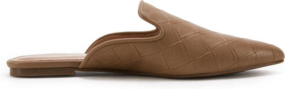 Womens Braided Pointed Toe Mules Low Heel Loafers Woven Slip on Flats Slide Backless Cut Out Comfortable Shoes 8.5 Coffee