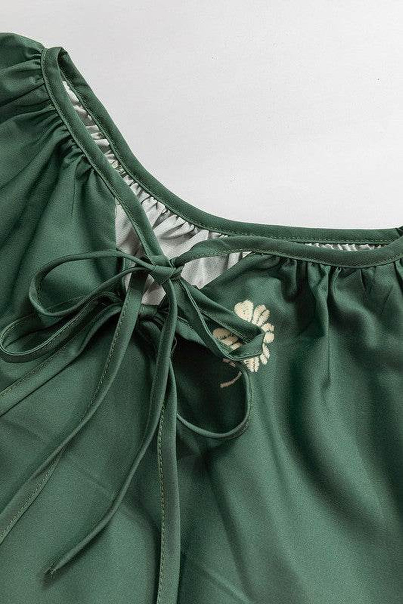 Tie Neck Boho Floral Puff Sleeve Shift Dress