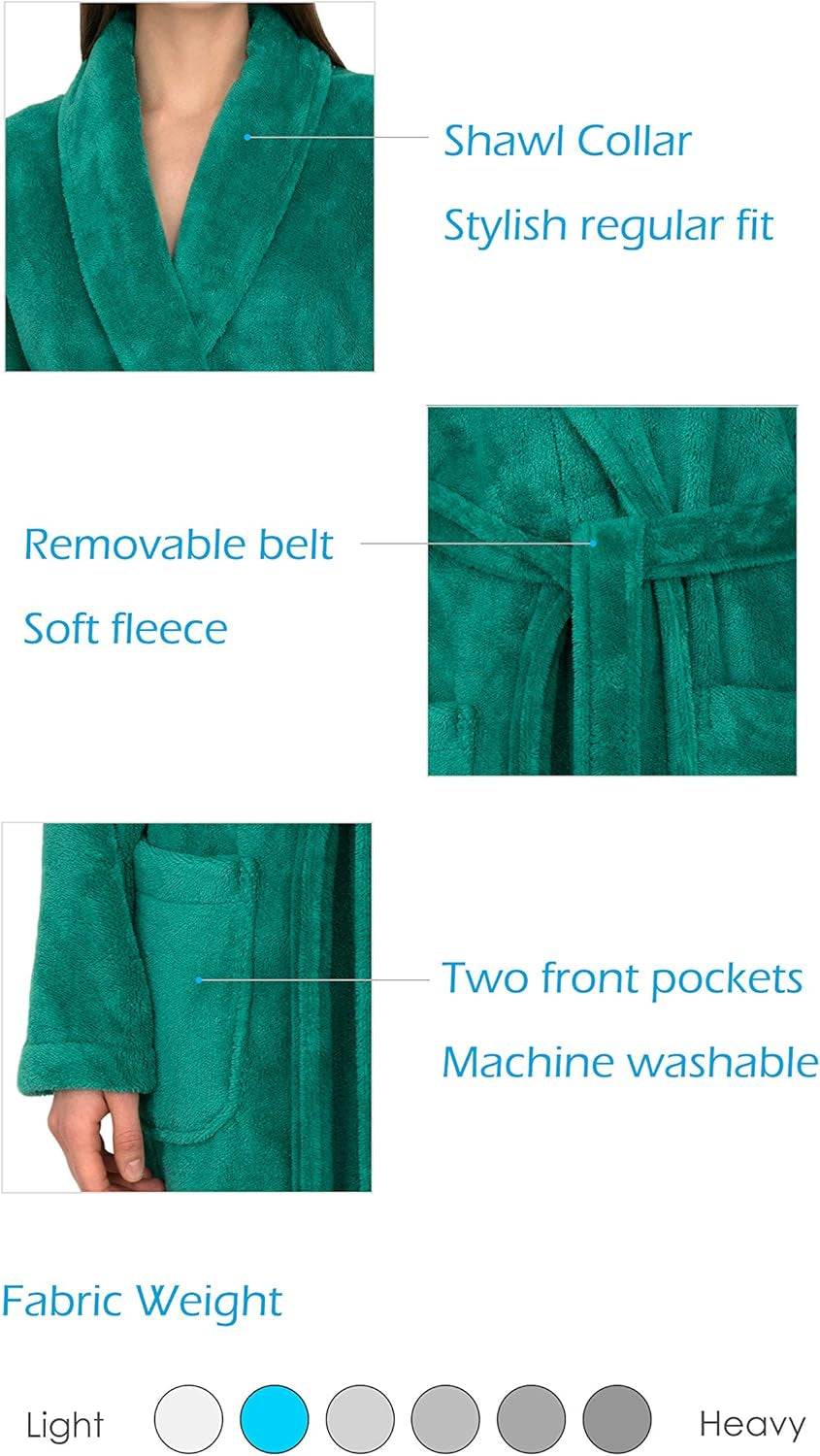 Womens Robe Super Soft Plush Bathrobe Fleece Spa Bath Robe for Women