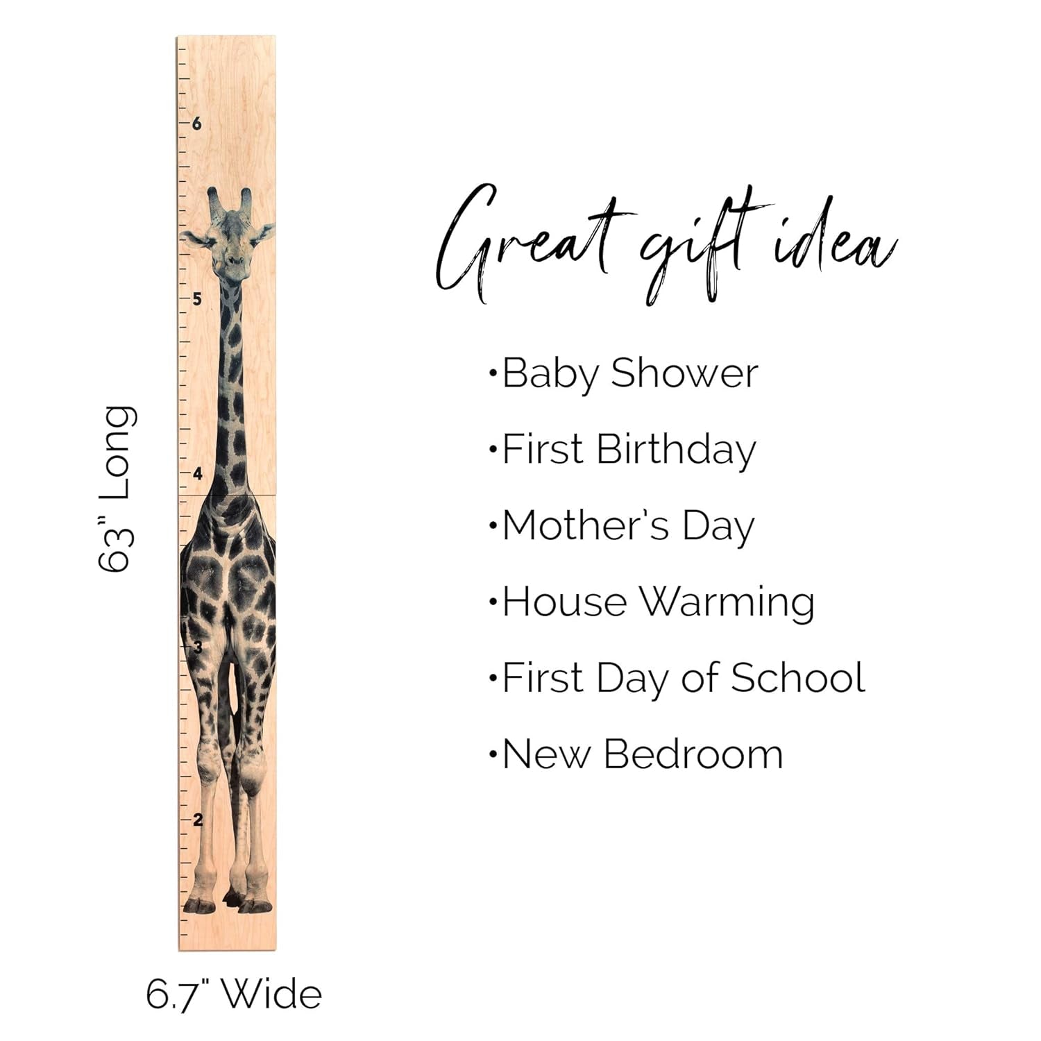 Wooden Ruler Growth Chart for Kids, Boys & Girls - Height Chart & Height Measurement for Wall - Kids Nursery Wall Decor & Room Hanging Wall Decor - Giraffe Theme - Natural